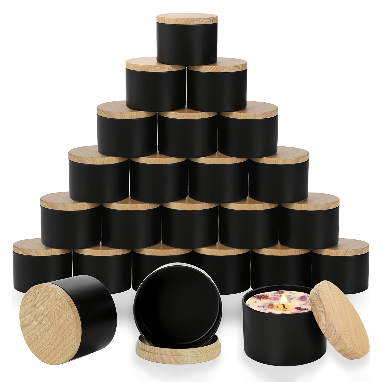 Black candle jars with wood li - Candle Making Jars Wholesale ulasan dan harga