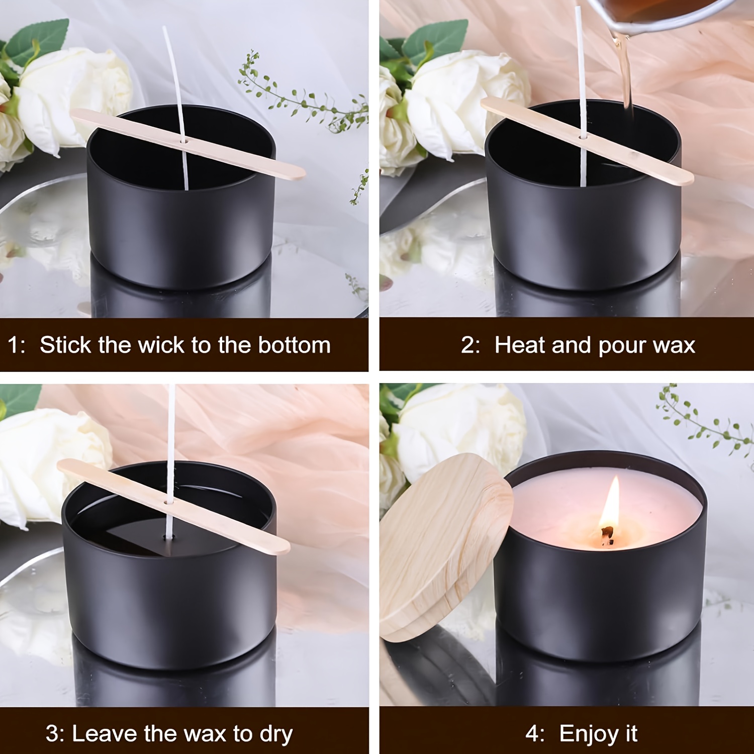 Black candle jars with wood li - Candle Making Jars Wholesale ulasan dan harga