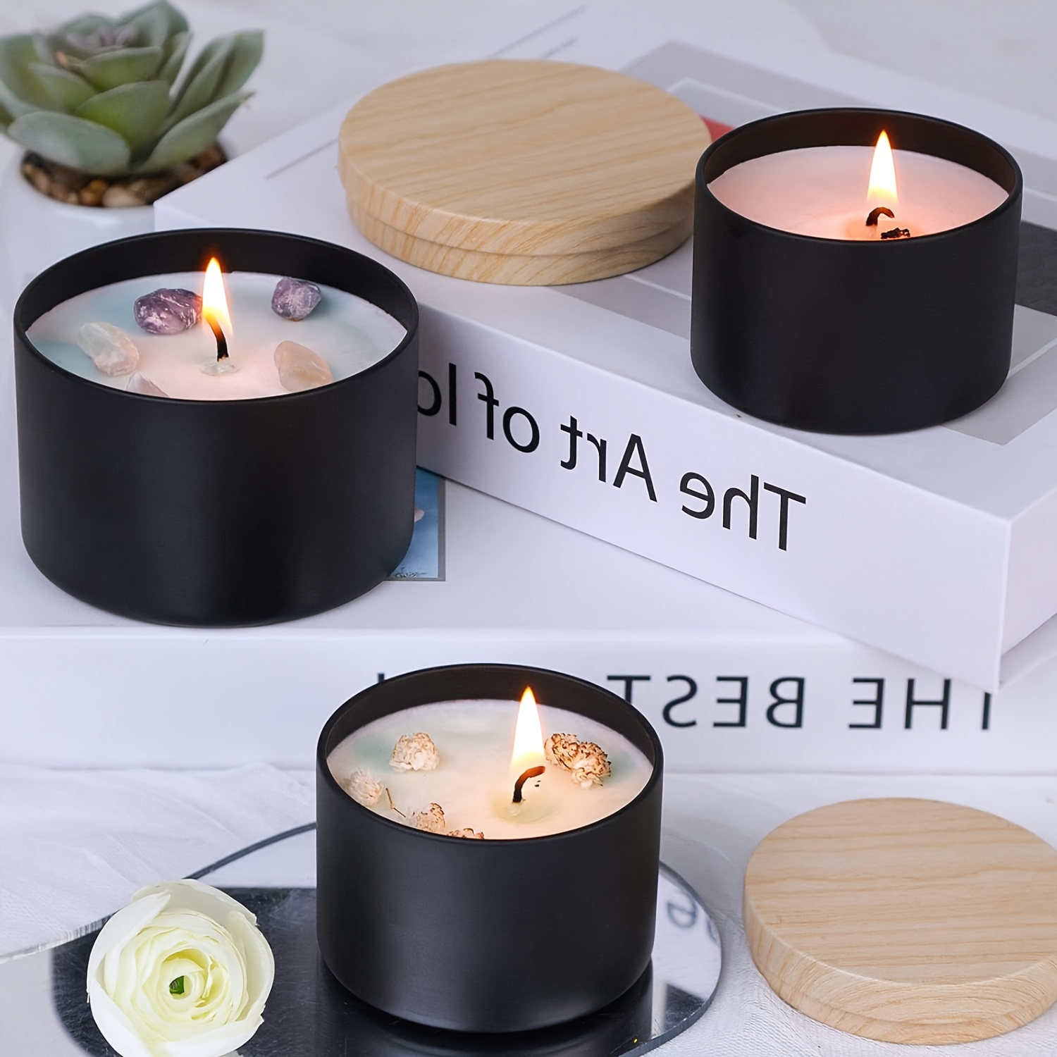 Black candle jars with wood li - Candle Making Jars Wholesale ulasan dan harga